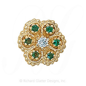GS080 D/E - 14 Karat Gold Slide with Diamond center and Emerald accents 